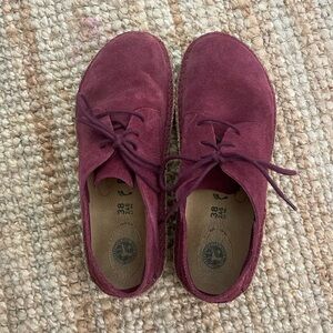 Birkenstock Burgundy Suede Lace-Up Shoes